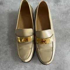 HERMES レザーローファー Hロゴ金具 キャメル - メルカリ