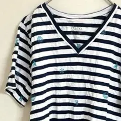 d&co. 【XL】 ストライプ Vネック Tシャツ マリン ホワイト ネイビー