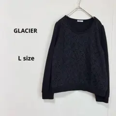 GLACIER グラシア　レース切替デザイントップス　L ブラック　長袖　花柄のサムネイル