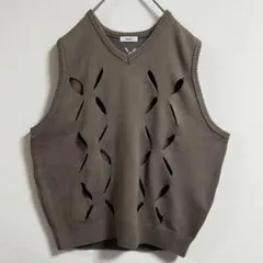 カットアウト ニットベスト XL相当 背面刺繍 ライトブラウン ヴィンテージ古着