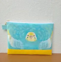 セキセイインコ　パステルレインボー　ポーチ　ハンドメイド