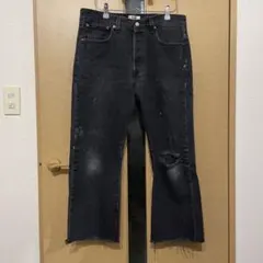 Levi's 501 ブラックデニム ペンキ ダメージ カットオフ 古着