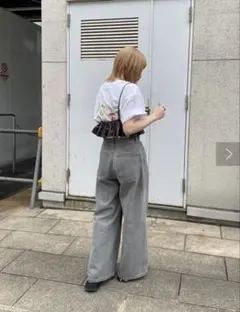 Kastane デニムタッグワイドパンツ