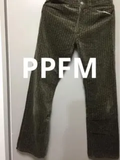 PPFM ペイトンプレイス フォーメン　パンツ　全体ロゴ柄　ベロア調　渋い緑