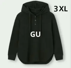 GUワッフルフーディチュニック(長袖)　3XL　ブラック