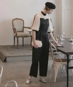 BONLECILL noirスリットスリーブ サテンオールインワンパンツドレス