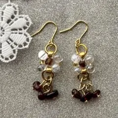ハンドメイド ピアス ゴールドクリスタルガーネット