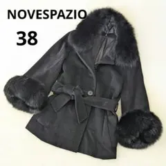 ノーベスパジオ ファー付きウールコート 黒 サイズ38 アンゴラ混