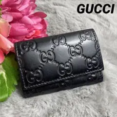 GUCCI グッチ　GG レザー　キーケース　6連　シルバー金具　ブラック　黒