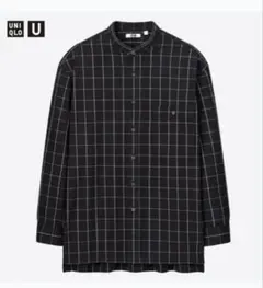 ユニクロ U フランネル オーバーサイズ スタンドカラー チェックシャツ 黒