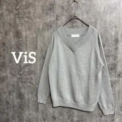 ビスVIS Vネックニット セーター 長袖 ライトブルー リブ袖 L