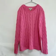 希少カラー海外古着 アップルシーズ ケーブルニット コットン100%ピンク