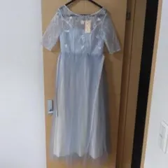 ライトブルー 刺繍入り パーティードレス