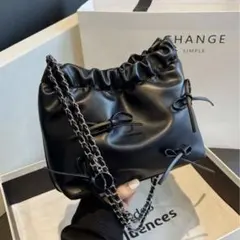 リボン ショルダーバッグ ブラック