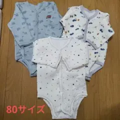 新品⭐ベビー肌着長袖 80サイズ 車柄 星柄あったか3点セット
