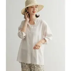 アーバンリサーチドアーズ　リネン混　23SS　バンドカラー　ブラウス　シャツ　麻