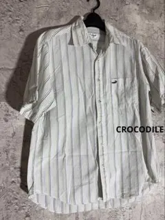 ☘️CROCODILE 綿100 ストライプ ワンポイント半袖シャツ ポケット付きのサムネイル