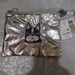 ワンコ好きさん必見！フレンチブルドッグ刺繍ポーチ シルバー