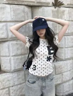 SHEIN ドット柄 半袖Tシャツ ホワイト