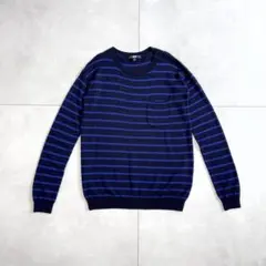 ユニクロ エクストラファインメリノウール クルーネックボーダーセーター S 紺紫