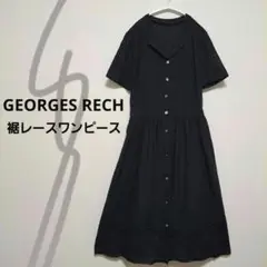 GEORGES RECH ブラック裾レースシャツワンピース 半袖ウエスト紐付き