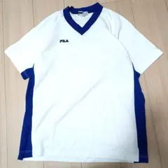 FILA Vネック半袖Tシャツ ホワイト/ブルーM1080番