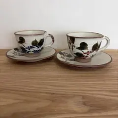 九谷焼　高畠敏彦　色絵作家　手描き　額あじさい　カップ＆ソーサー2客　工芸品のサムネイル
