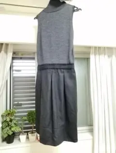 ワンピース　コムサデモード　上質　ウール　グレー　Ｌサイズ　ニット　キュプラ