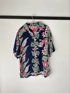 Kaluluwa カルルワ アロハシャツ レーヨン100% ネイビー 総柄 M