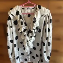 ZARA ドット柄 フリルブラウス 長袖