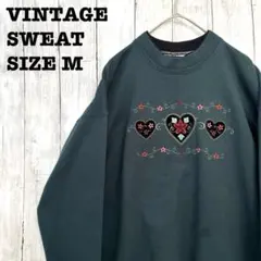 ヴィンテージ古着 DAY BREEZE 刺繍スエットトレーナー　サイズMグリーン