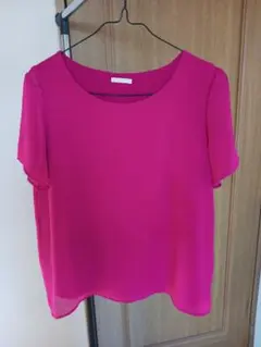 フリル袖 ピンク 半袖 トップス シンプル 一部裏地有り