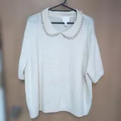 H&M アイボリー パール付きセーター M