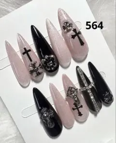 564現品ネイルチップ　十字架　ギャル　ワンホン　地雷系　推し　ロングネイル