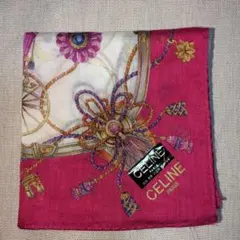 《新品》CELINE 馬車と花のデザイン ハンカチ　コットン