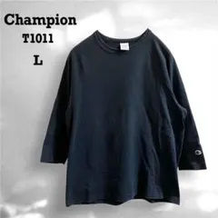 米国製 チャンピオン T1011 七分袖 Tシャツ L バインダーネック 黒