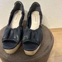 ラグナムーン　ブラックレザー　オープントゥ　サンダル