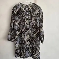 INGEBORG 花柄チェック 七部袖チュニック　黒系　size9