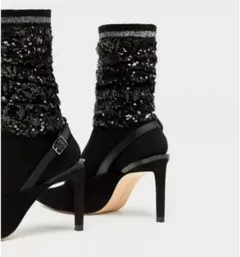 Zara ザラビジュー付きブラックハイヒールパンプス37のサムネイル