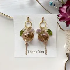レトロ風球体レジン×天然石＆トパーズ♡ピアス　1930