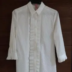 R.F. 新品レア3wayシースルー透け感チェックフリル付きシャツブラウス 