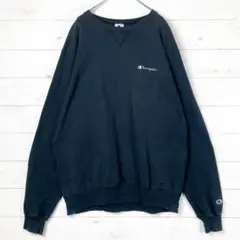 チャンピオン　スウェット　メキシコ製　ロゴ刺繡　目玉刺繡　裏起毛　黒　XL