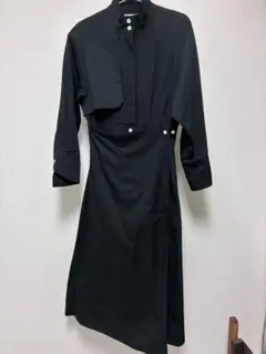 foufou ガンフラップ　スタンドカラー ロングシャツワンピース ブラック