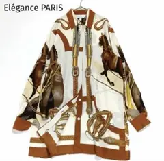 Elegance シャツブラウス ロング丈 ホース 馬具柄 シルク100のサムネイル