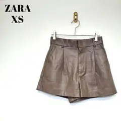 ZARA フェイクレザー ショートパンツ ブラウン キュロット ハイウエスト