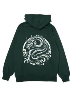 スウェット プルオーバー パーカ フォレストグリーン 龍 バックプリント
