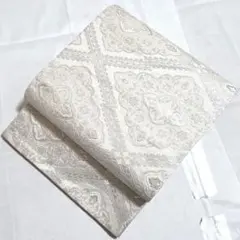 A◆着物くつろぎ 花菱模様 銀糸 薄ピンク 六通 正絹 フォーマルな袋帯