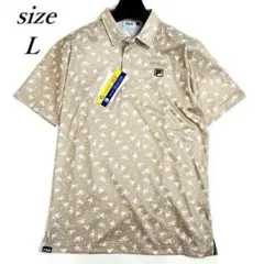新品フィラ ゴルフ 花柄 半袖 ポロシャツ ストレッチ 吸汗速乾 ベージュ L