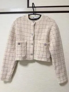 ZARA ツイード風ニットカーディガン チェック柄