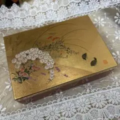 伝統工芸品 金沢金箔仕上げ 金色の花と鳥デザイン木製アクセサリーボックス